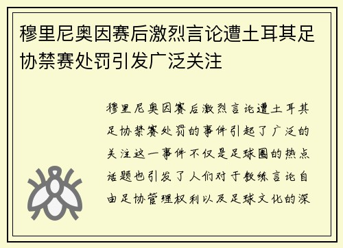 穆里尼奥因赛后激烈言论遭土耳其足协禁赛处罚引发广泛关注 穆里尼奥因赛后激烈言论遭土耳其足协禁赛处罚引发广泛关注